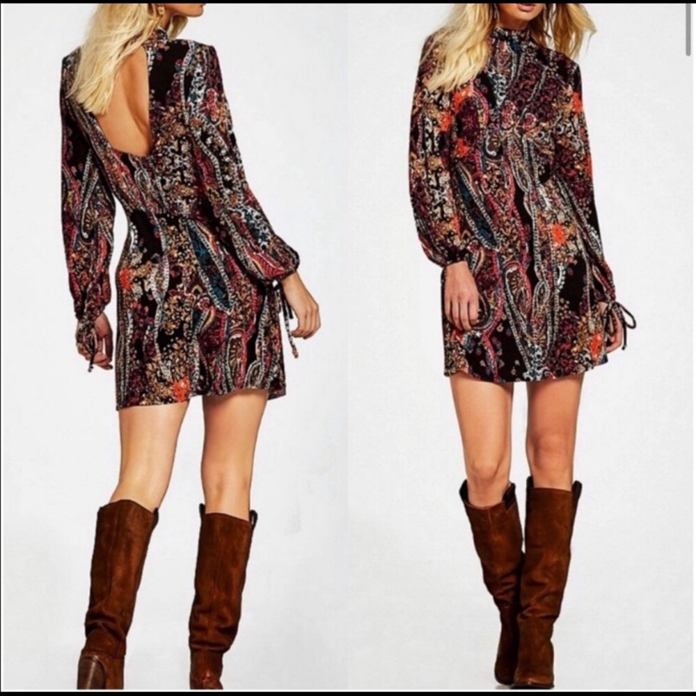 NWT Free People Paisley Long Sleeve Dress Sz L